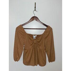 Urban Romantics Brown Ribbed Ruched Peplum Top Womens Medium Sweetheart Neck
